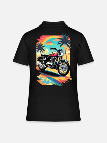 Moto rétro sur une plage tropicale - Polo Femme - noir