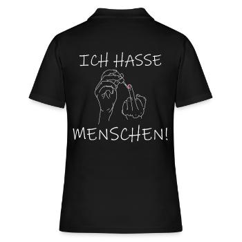 Ich hasse Menschen Spruch mit Mittelfinger - Frauen Polo Shirt - Schwarz - Hinten - Ailine (174cm)