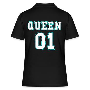 King - Queen Pärchendesign - Frauen Polo Shirt - Schwarz - Hinten - Ailine (174cm)