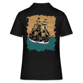 Piratenschiff - Frauen Polo Shirt - Schwarz - Hinten - Ailine (174cm)