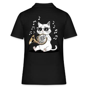 Chat avec des lunettes de soleil jouant du cor - Polo Femme - noir - Dos - Ailine (174cm)