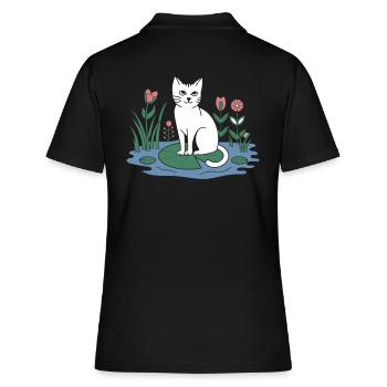 Chat cottagecore sur nénuphar dans le jardin - Polo Femme - noir - Dos - Ailine (174cm)