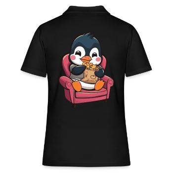 Süßer Pinguin mit Snacks auf Sessel - Frauen Polo Shirt - Schwarz - Hinten - Ailine (174cm)