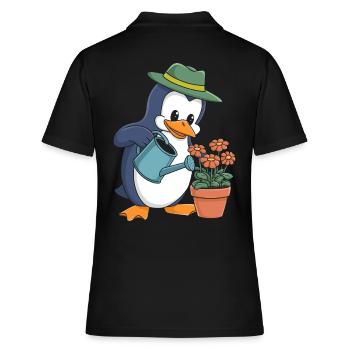 Pingouin jardinier avec arrosoir en action - Polo Femme - noir - Dos - Ailine (174cm)
