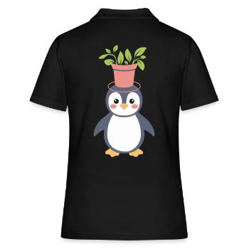 Pflanzenliebhaber Pinguin Mit Blumentopf Auf Dem - Frauen Polo Shirt - Schwarz - Hinten - Ailine (174cm)