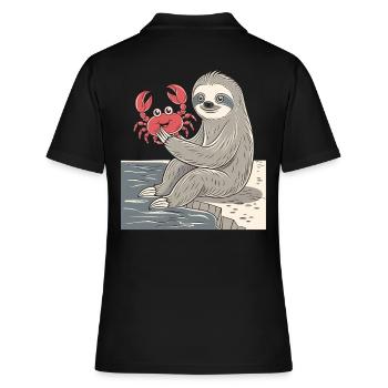 Signe du zodiaque Cancer paresseux avec crabe au bord de la mer - Polo Femme - noir - Dos - Ailine (174cm)