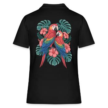 Exotische Papageien Mit Tropischen Blumen - Frauen Polo Shirt - Schwarz - Hinten - Ailine (174cm)