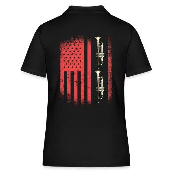 Amerikanische Flagge Mit Trompeten Motiv - Frauen Polo Shirt - Schwarz - Hinten - Ailine (174cm)