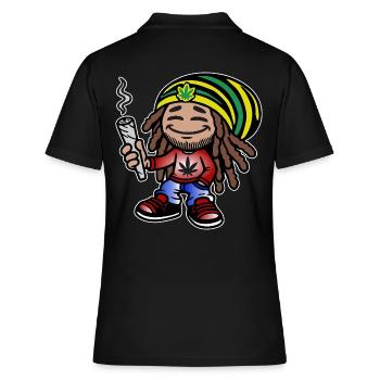 Dreadlock Smoker - Stoned man - High & Happy - Frauen Polo Shirt - Schwarz - Hinten - Ailine (174cm)