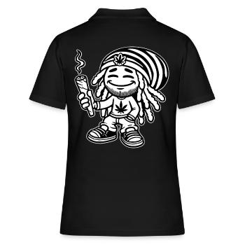 Dreadlock Smoker - Stoned man - High & Happy - Frauen Polo Shirt - Schwarz - Hinten - Ailine (174cm)