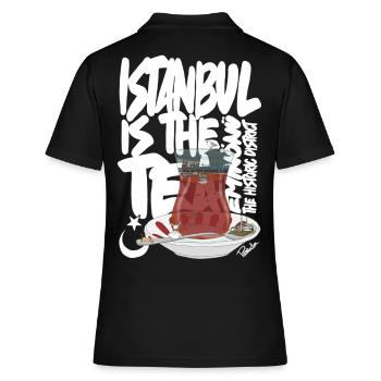Türkische TeetasseAnimierte Vintage-Szene - Frauen Polo Shirt - Schwarz - Hinten - Ailine (174cm)