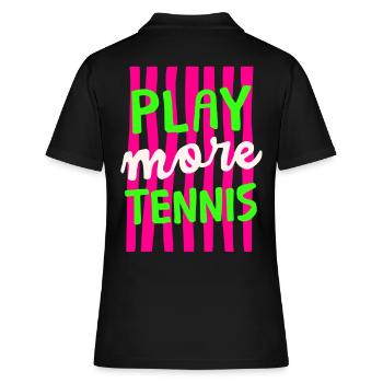 Play More Tennis, Retro Tennis Shirt Hoodie - Frauen Polo Shirt - Schwarz - Hinten - Ailine (174cm)