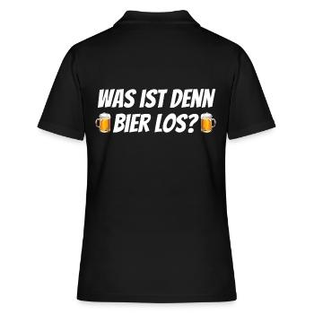 Das Was ist denn Bier los? - Männertag Spruch - Frauen Polo Shirt - Schwarz - Hinten - Ailine (174cm)