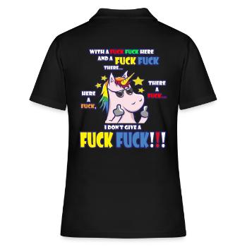 Freches Einhorn mit provokantem Statement - Frauen Polo Shirt - Schwarz - Hinten - Ailine (174cm)
