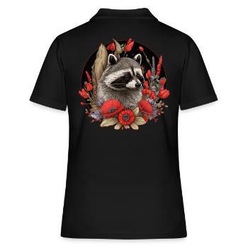 Waschbär Waldtiere - Frauen Polo Shirt - Schwarz - Hinten - Ailine (174cm)