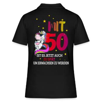 Zum 50. Geburtstag ein cooles Einhorn - Frauen Polo Shirt - Schwarz - Hinten - Ailine (174cm)