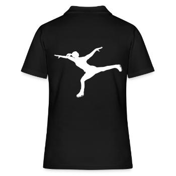 Dynamische Pose auf Kufen - Frauen Polo Shirt - Schwarz - Hinten - Ailine (174cm)