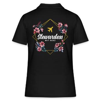Stewardess mit Herz - Frauen Polo Shirt - Schwarz - Hinten - Ailine (174cm)