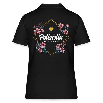 Polizistin mit Herz - Frauen Polo Shirt - Schwarz - Hinten - Ailine (174cm)