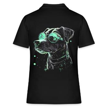 Chien futuriste cool avec des lunettes de soleil vertes - Polo Femme - noir - Dos - Ailine (174cm)