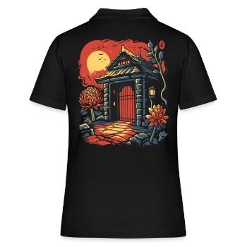 Asiatique Japonais Cartoon Floral Gate Hut - Polo Femme - noir - Dos - Ailine (174cm)