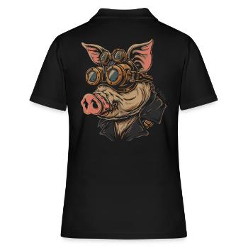 cochon steampunk : cochon avec des lunettes - Polo Femme - noir - Dos - Ailine (174cm)