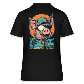 Cochon de vacances d'été plage palmiers - Polo Femme - noir - Dos - Ailine (174cm)