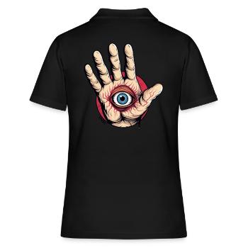 Hand mit Auge: Aufpassen! - Frauen Polo Shirt - Schwarz - Hinten - Ailine (174cm)