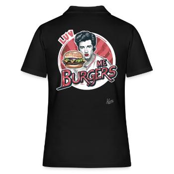 Publicité rétro, Luv me Burgers, J’aime les hamburgers - Polo Femme - noir - Dos - Ailine (174cm)