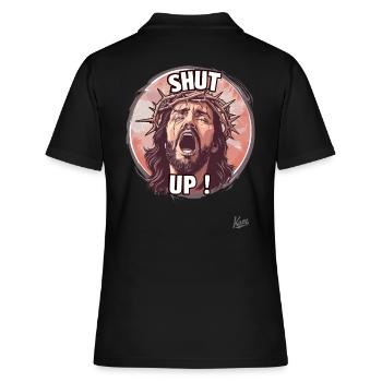 Jesus-Typ in Qualen sagt: „Halt die Klappe“ - Frauen Polo Shirt - Schwarz - Hinten - Ailine (174cm)