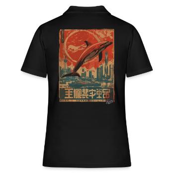 Propaganda-Stil – Stolzer patriotischer Delfin - Frauen Polo Shirt - Schwarz - Hinten - Ailine (174cm)