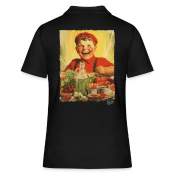 Propagande vintage : un garçon mange des aliments sains - Polo Femme - noir - Dos - Ailine (174cm)