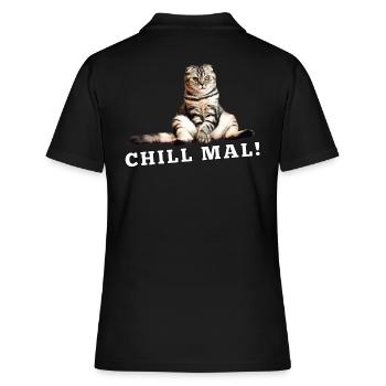 Katze Chill mal - Frauen Polo Shirt - Schwarz - Hinten - Ailine (174cm)