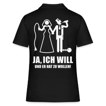 Ja, ich will … (Braut / Junggesellinnenabschied W) - Frauen Polo Shirt - Schwarz - Hinten - Ailine (174cm)