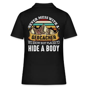Geocaching - Frauen Polo Shirt - Schwarz - Hinten - Ailine (174cm)