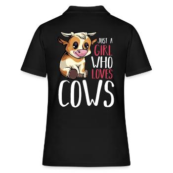 Vache - juste une fille qui aime les vaches - énonciations drôles - Polo Femme - noir - Dos - Ailine (174cm)