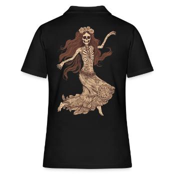 Squelette hippie joyeux des années 60 70 - Polo Femme - noir - Dos - Ailine (174cm)
