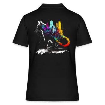 Chat avec une ville colorée sur le dos - Polo Femme - noir - Dos - Ailine (174cm)
