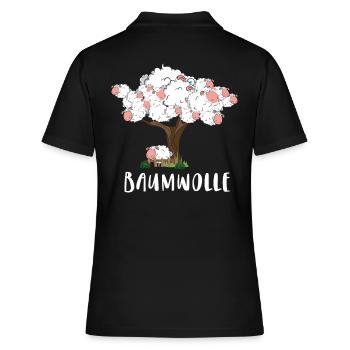 Baumwolle Wortspiel Schaf auf Baum, Schaf - Frauen Polo Shirt - Schwarz - Hinten - Ailine (174cm)