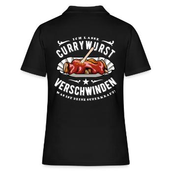 Ich lasse Currywurst verschwinden - Essen- Spruch - Frauen Polo Shirt - Schwarz - Hinten - Ailine (174cm)