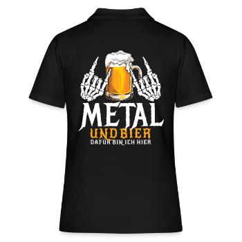 Metal und Bier - Dafür bin ich hier - Spruch - Frauen Polo Shirt - Schwarz - Hinten - Ailine (174cm)