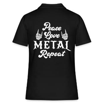 Peace Love Metal Repeat - Musik - Spruch - Frauen Polo Shirt - Schwarz - Hinten - Ailine (174cm)