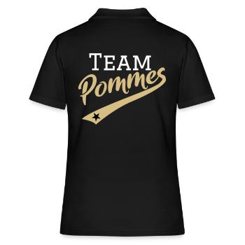 Gold Edition #Team #Pommes | Pas de poireau, des frites - Polo Femme - noir - Dos - Ailine (174cm)