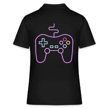 Neon Gamepad Gamer - Frauen Polo Shirt - Schwarz - Hinten - Ailine (174cm)