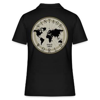 Vintage Shirt, Kissen, Frauen, Weltkugel, Tasse - Frauen Polo Shirt - Schwarz - Hinten - Ailine (174cm)