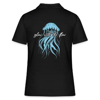 Glow With The Flow, Qualle mit Tentakeln, Spruch - Frauen Polo Shirt - Schwarz - Hinten - Ailine (174cm)