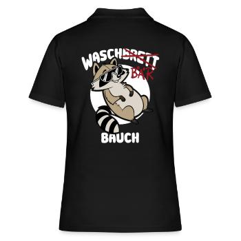 Waschbär Bauch - Waschbrett Bauch Geschenk - Frauen Polo Shirt - Schwarz - Hinten - Ailine (174cm)
