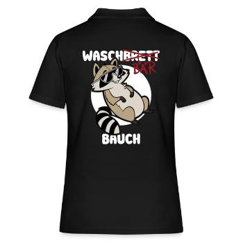 Waschbär Bauch - Waschbrett Bauch Geschenk - Frauen Polo Shirt - Schwarz - Hinten - Ailine (174cm)