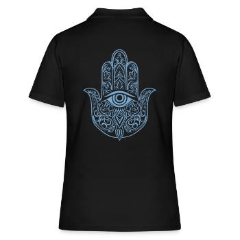 Hamsa - Hand der Fatima - Schutz und Segen - Frauen Polo Shirt - Schwarz - Hinten - Ailine (174cm)