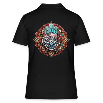 Hamsa - Hand der Fatima - Schutz und Segen - Frauen Polo Shirt - Schwarz - Hinten - Ailine (174cm)